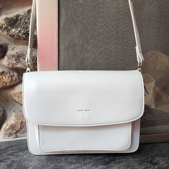 Pixie Mood Pale Gray/Off White Leather Flap-Over Crossbody Bag - Picture 4 of 16